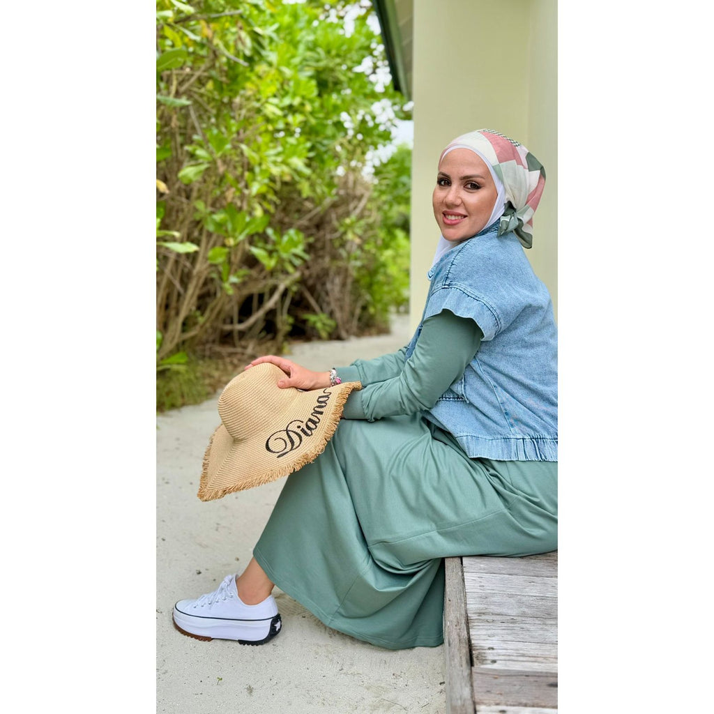 Two Pieces Cotton Dress With Denim Vest