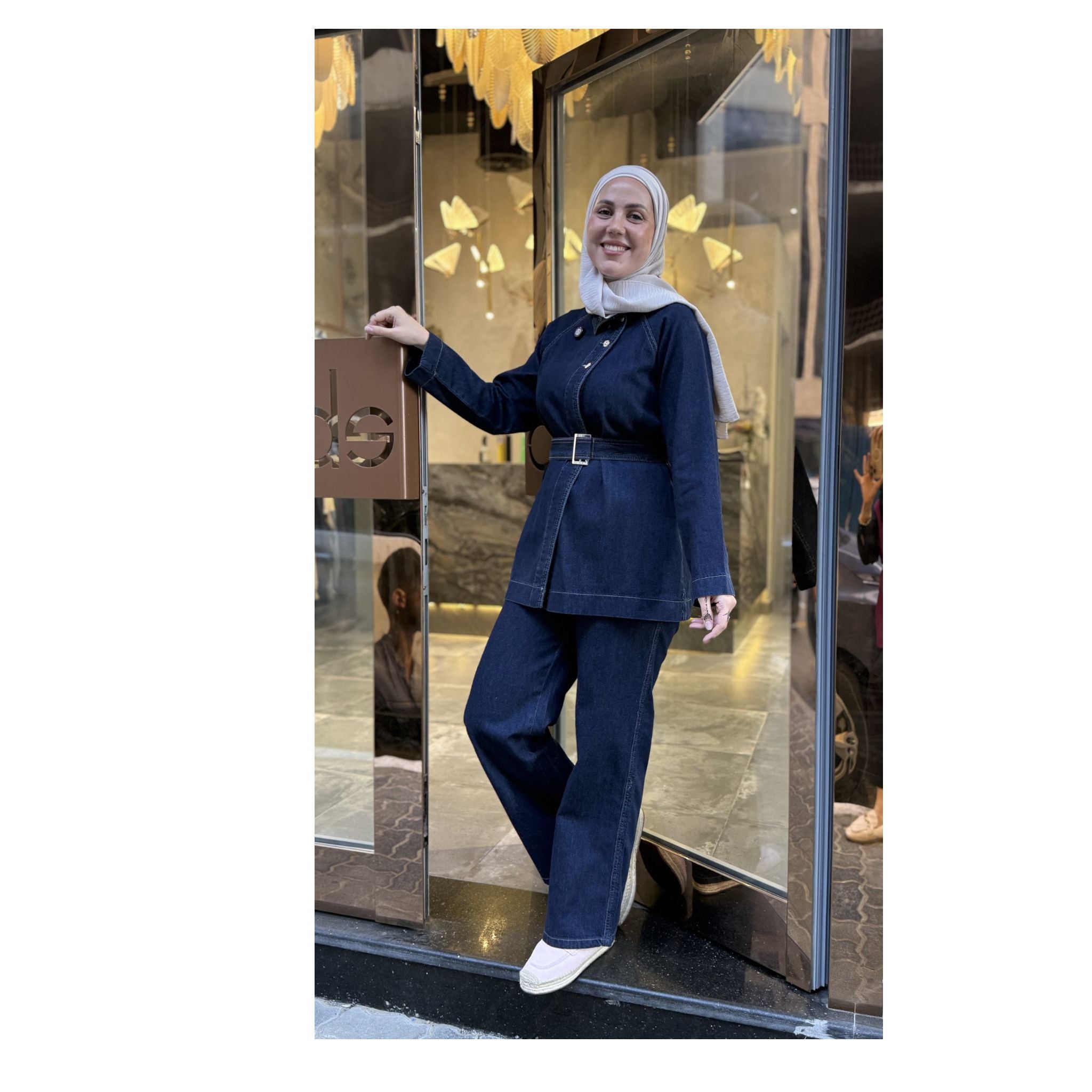 Soft Denim Belted Set